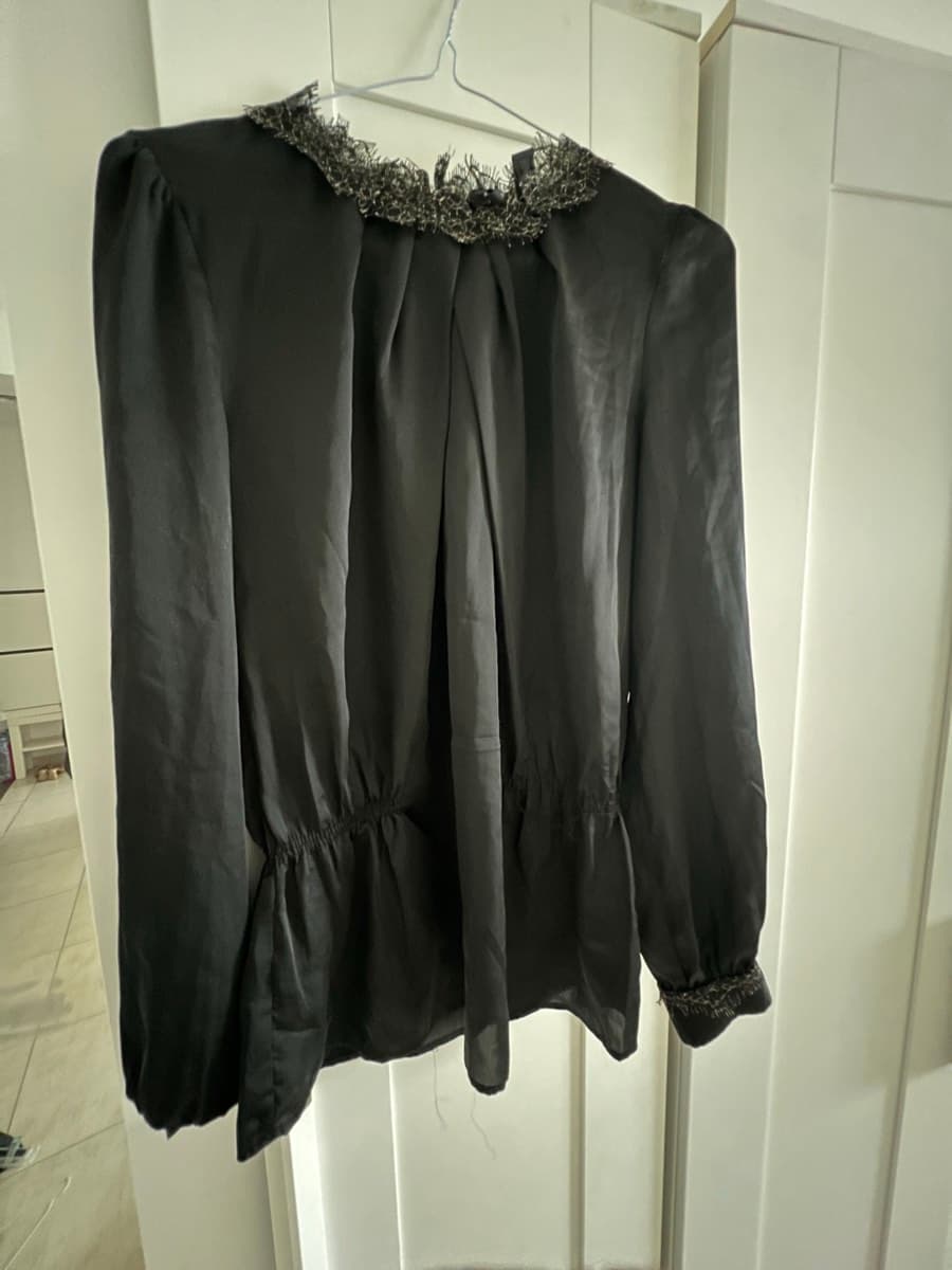 Black Blouse with Lace Trim