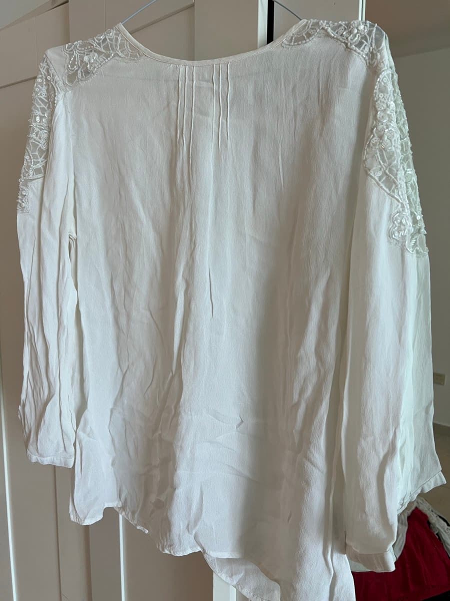 White Embellished Long-Sleeve Blouse