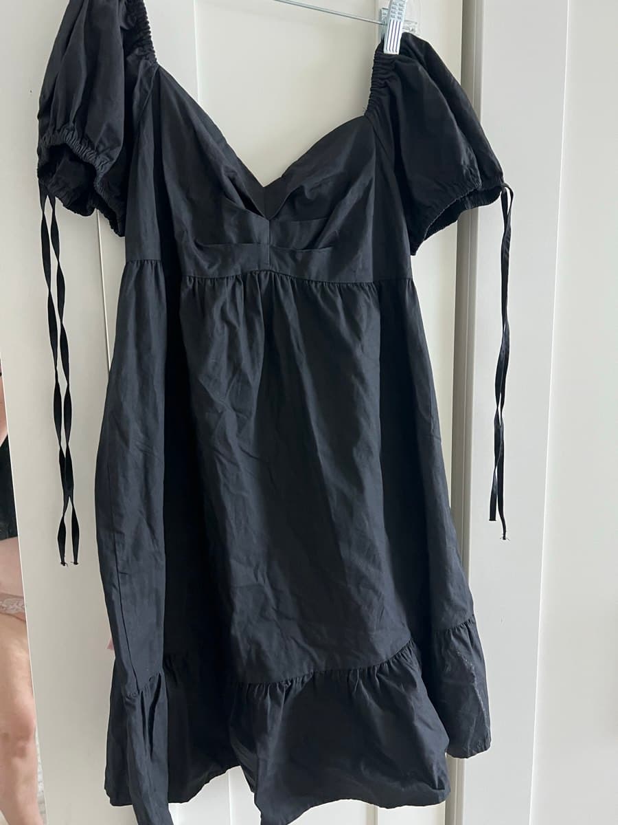 Black Puff Sleeve Mini Dress