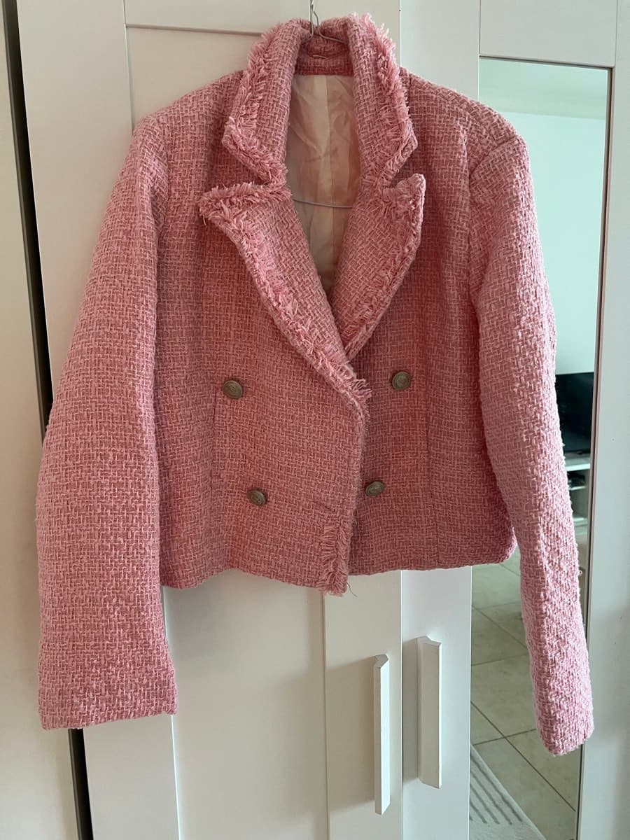 Pink Tweed Double-Breasted Jacket