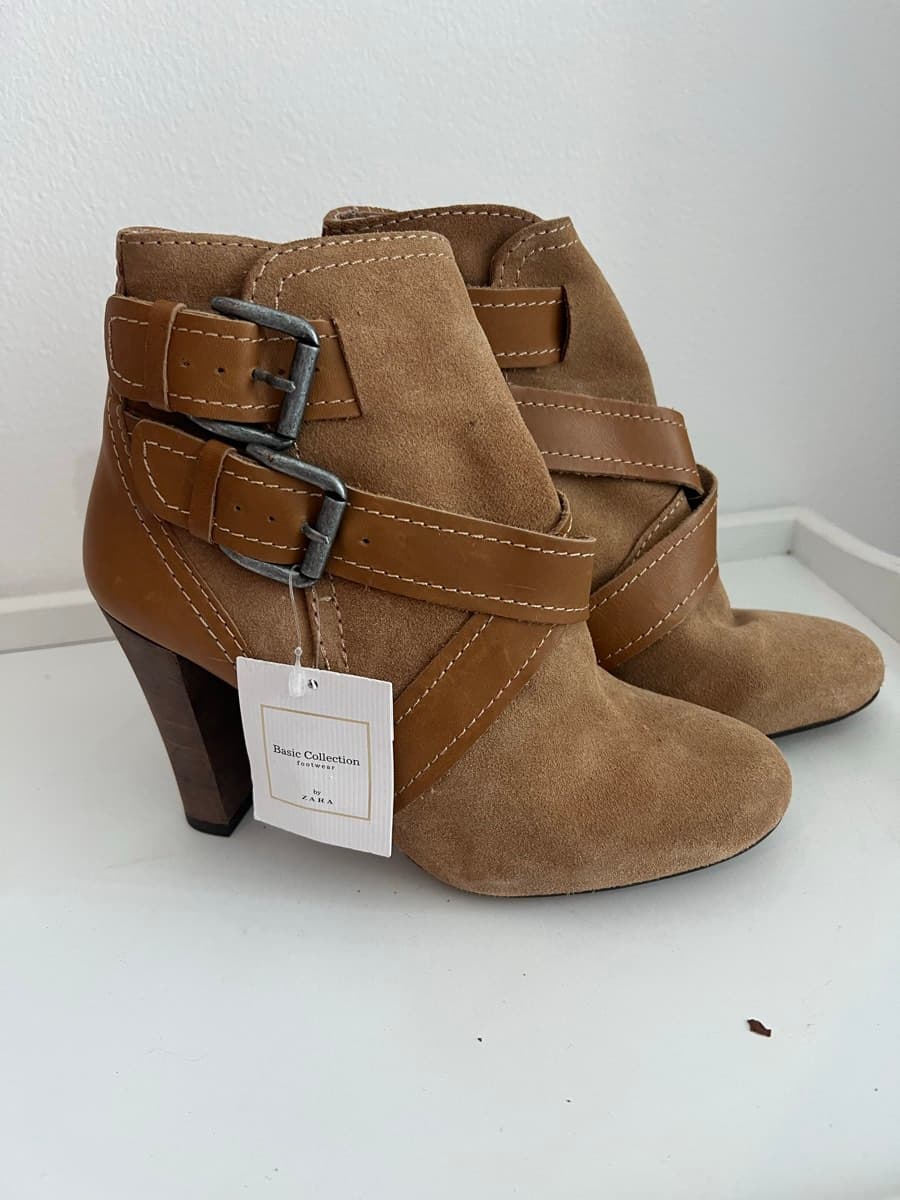 Zara Suede Buckle Ankle Boots