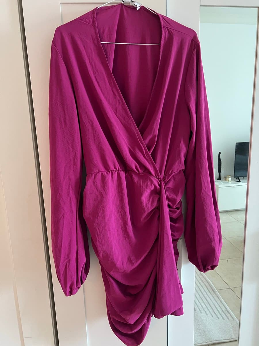 Magenta Ruched Mini Dress