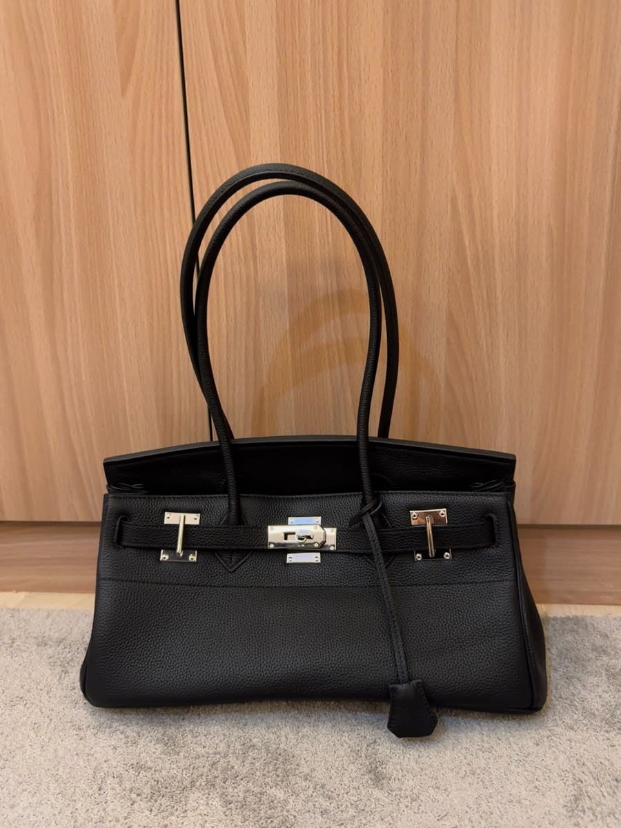 Black Grained Leather Handbag With Silver Hardware - image 1