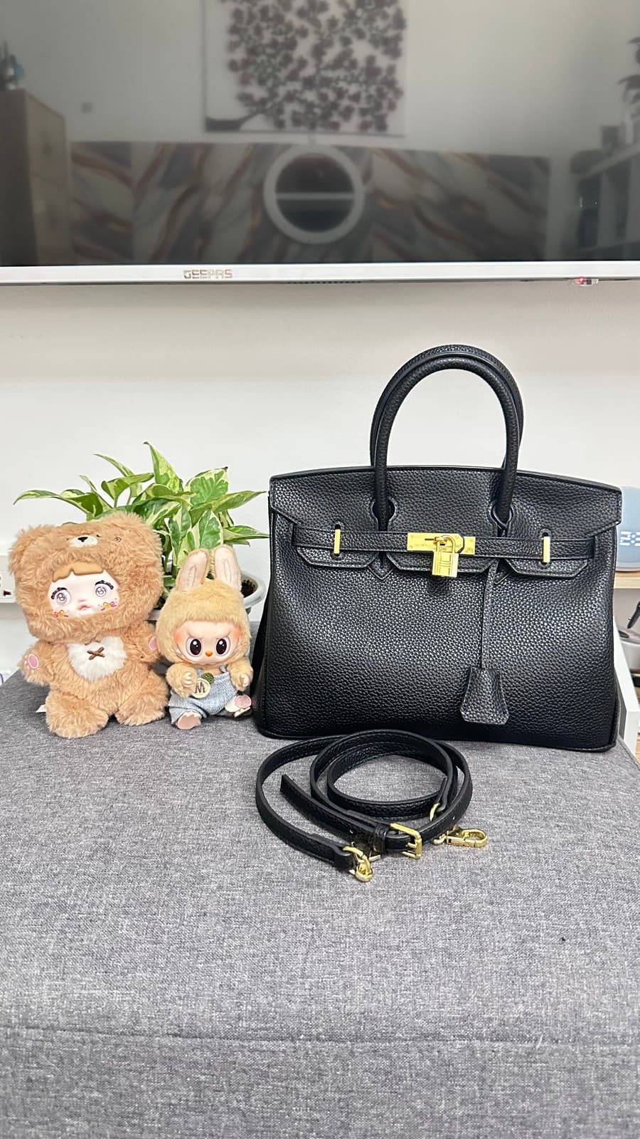 Black Grained Leather Handbag - image 1