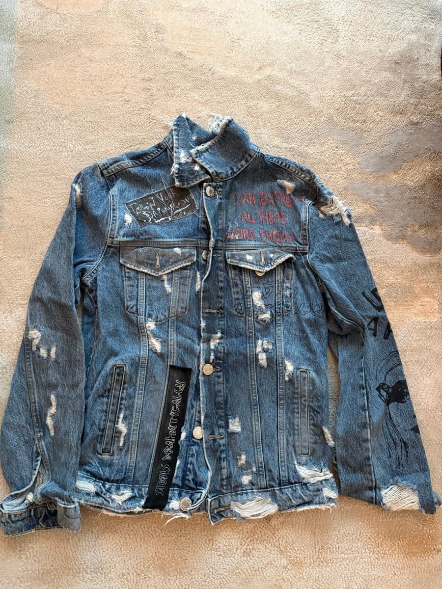 Distressed Graphic Denim Jacket