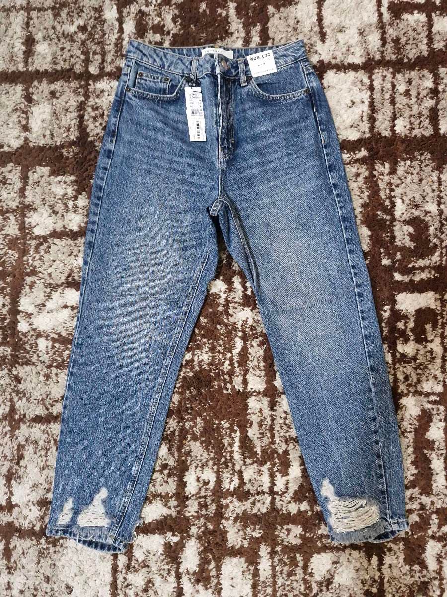 TOPSHOP Mom Blue Distressed Denim Jeans