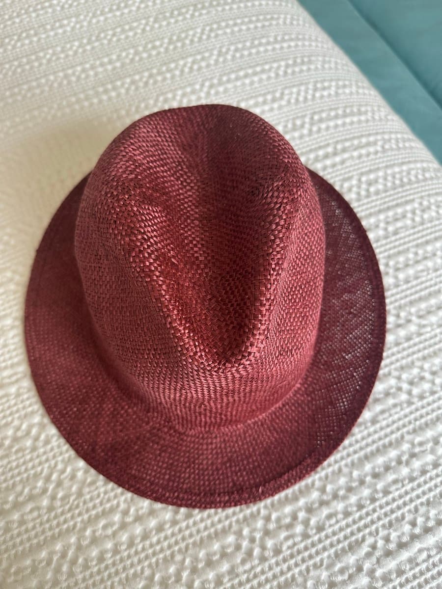 Borsalino Burgundy Panama Straw Fedora Hat – Size L