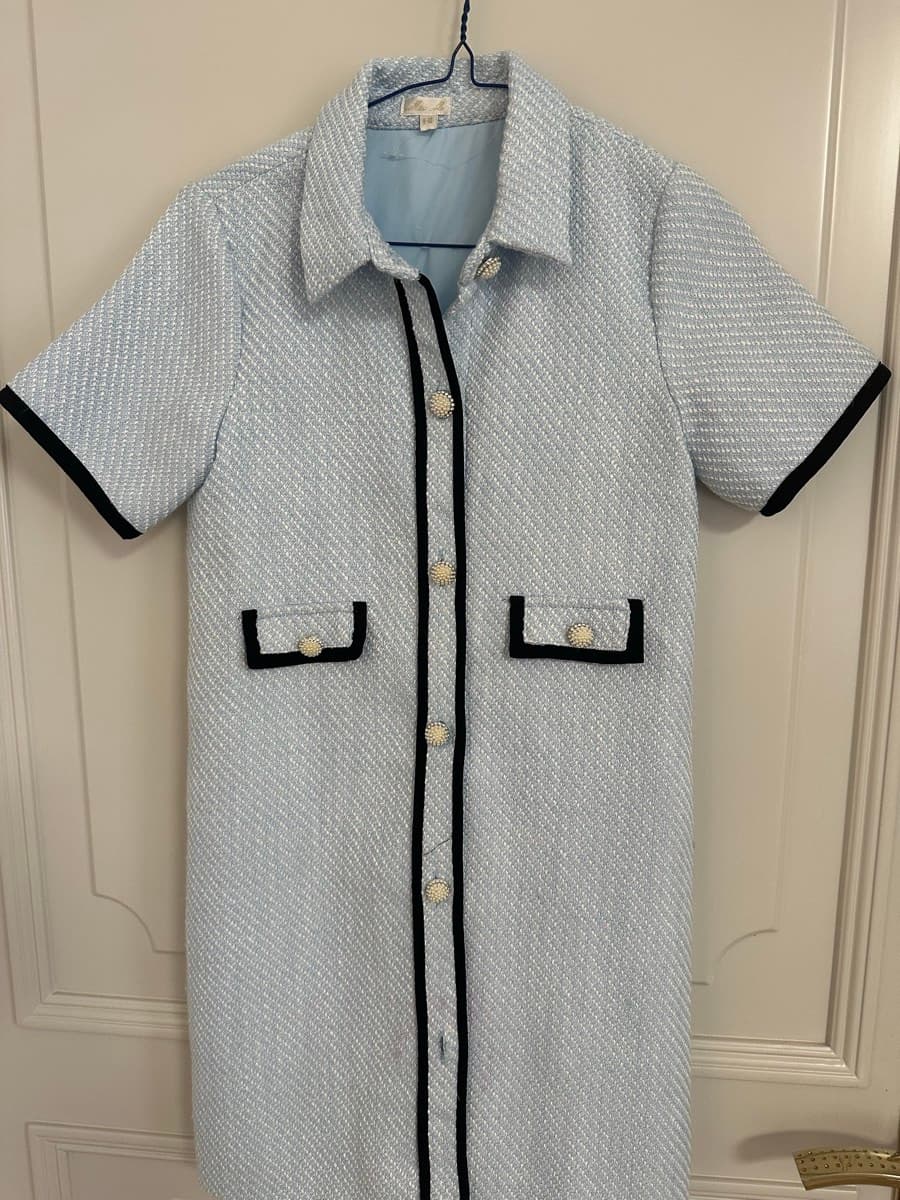 Miss Me Blue Tweed Style Dress – Size 9-10 - image 1