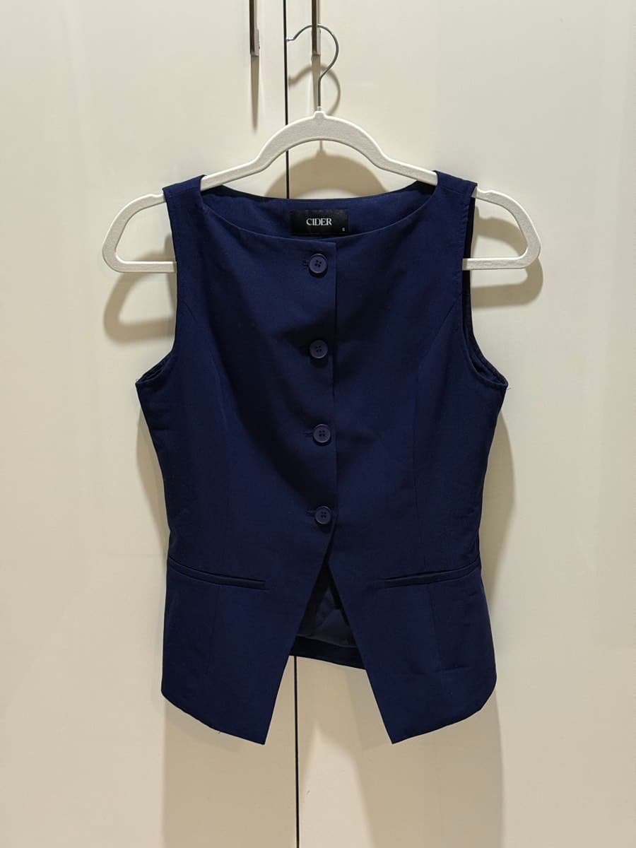 Navy Boat Neck Waistcoat-Inspired Top - image 1