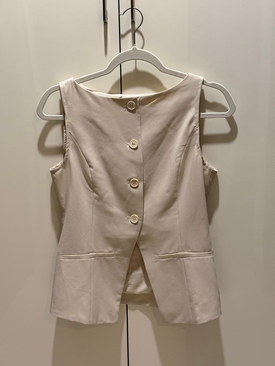 Beige Boat Neck Waistcoat-Inspired Top - image 1