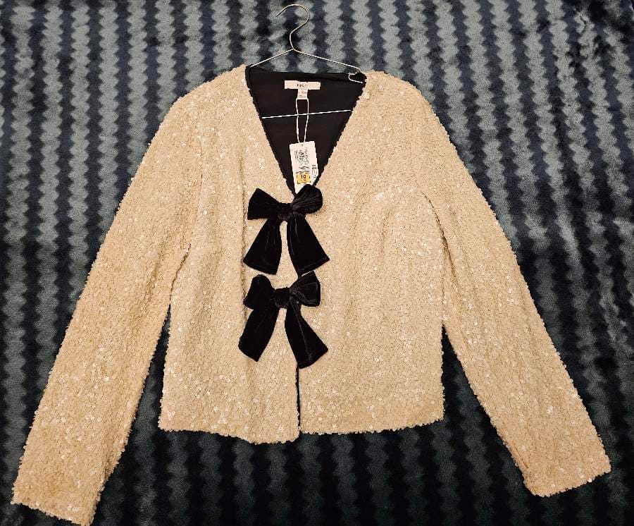Sequin Cardigan with Velvet Bows