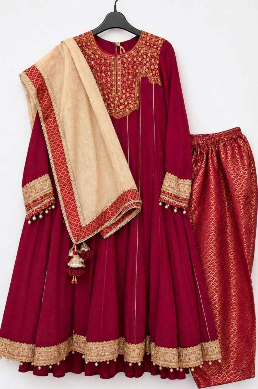 Embroidered Maroon Anarkali Dress - image 1