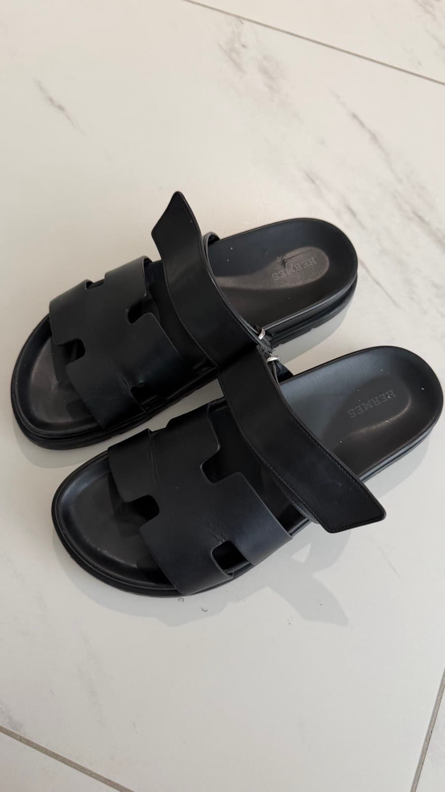 Hermès Black Leather Sandals - image 1