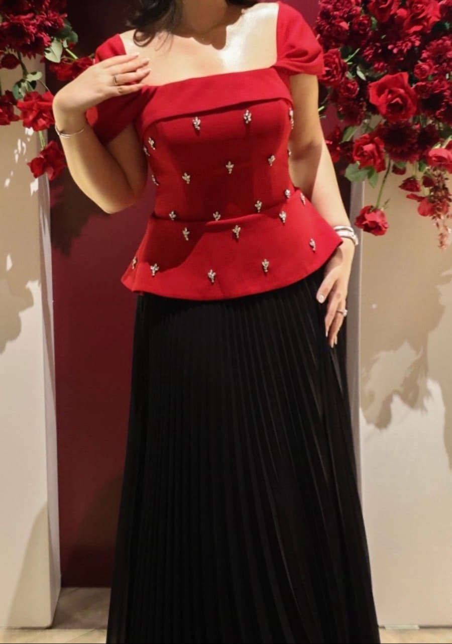 Red Embellished Peplum Top - image 1