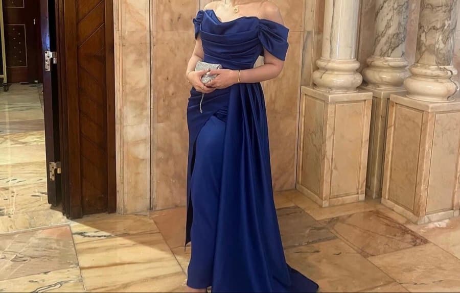Blue Off-Shoulder Gown - image 1
