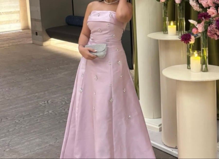 Embellished Pink Strapless Gown - image 1