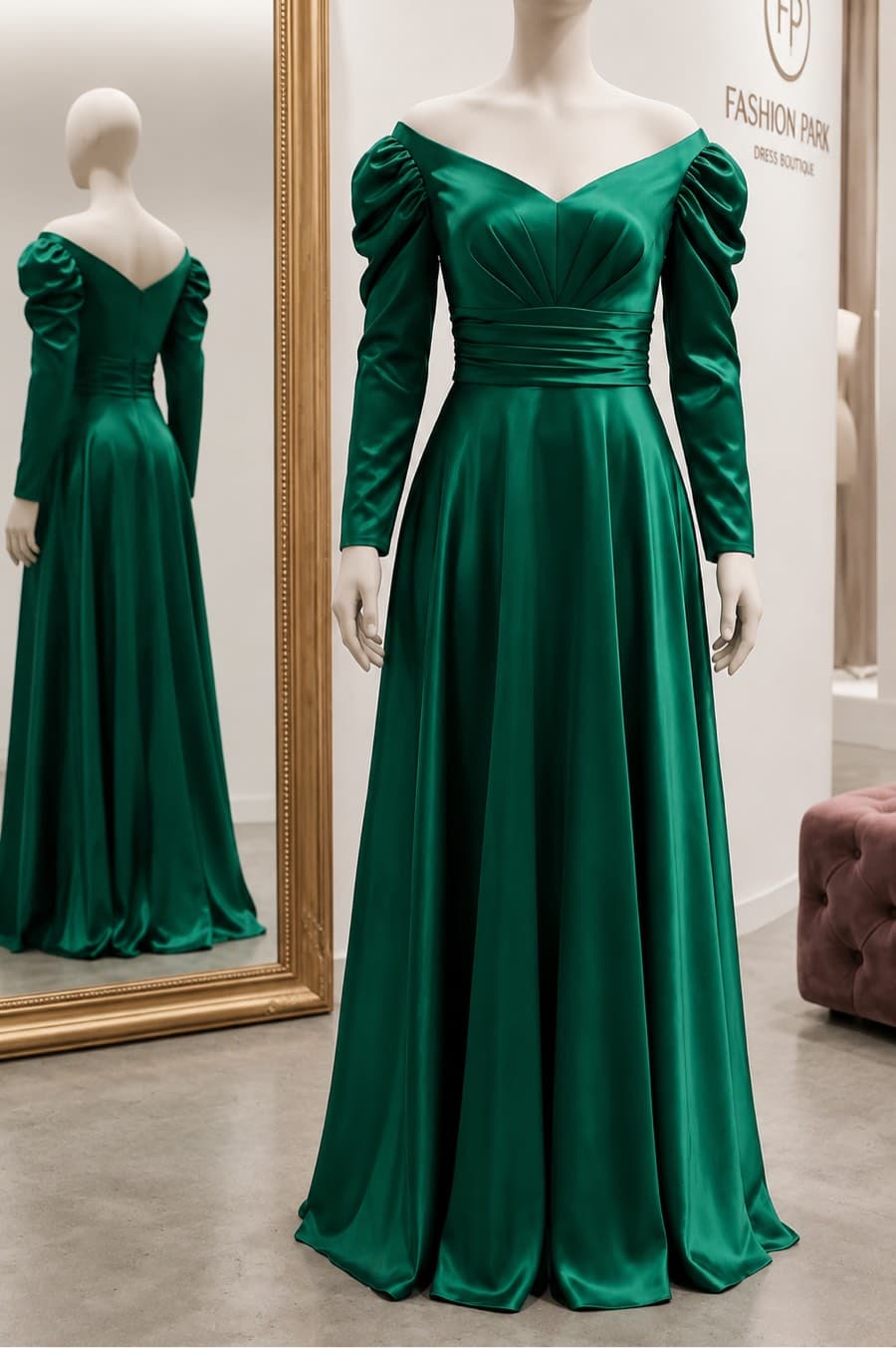 Emerald Green Satin Gown - image 1