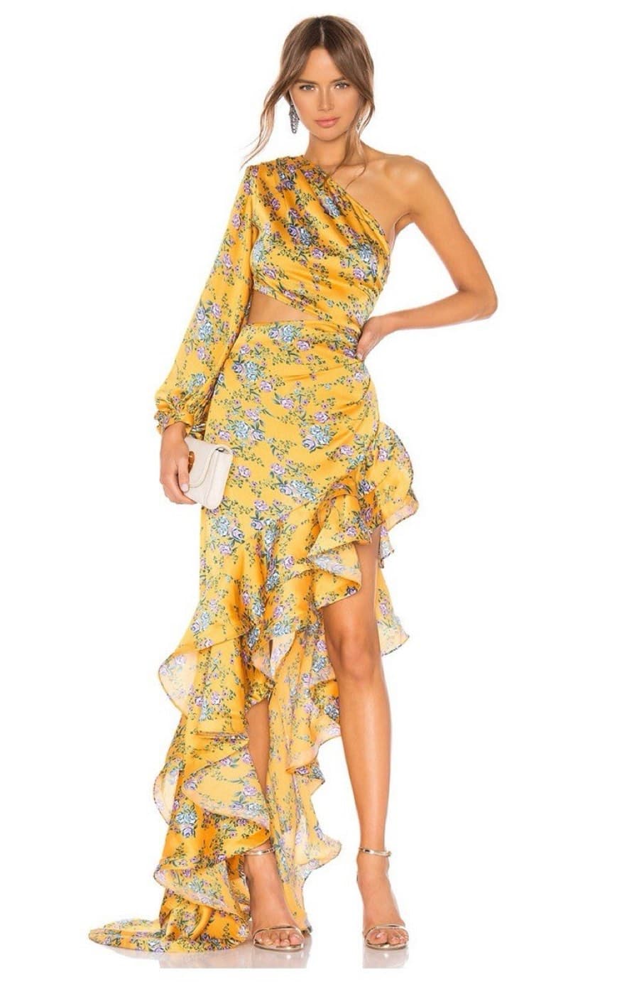 Floral One-Shoulder Ruffle Dress - image 1