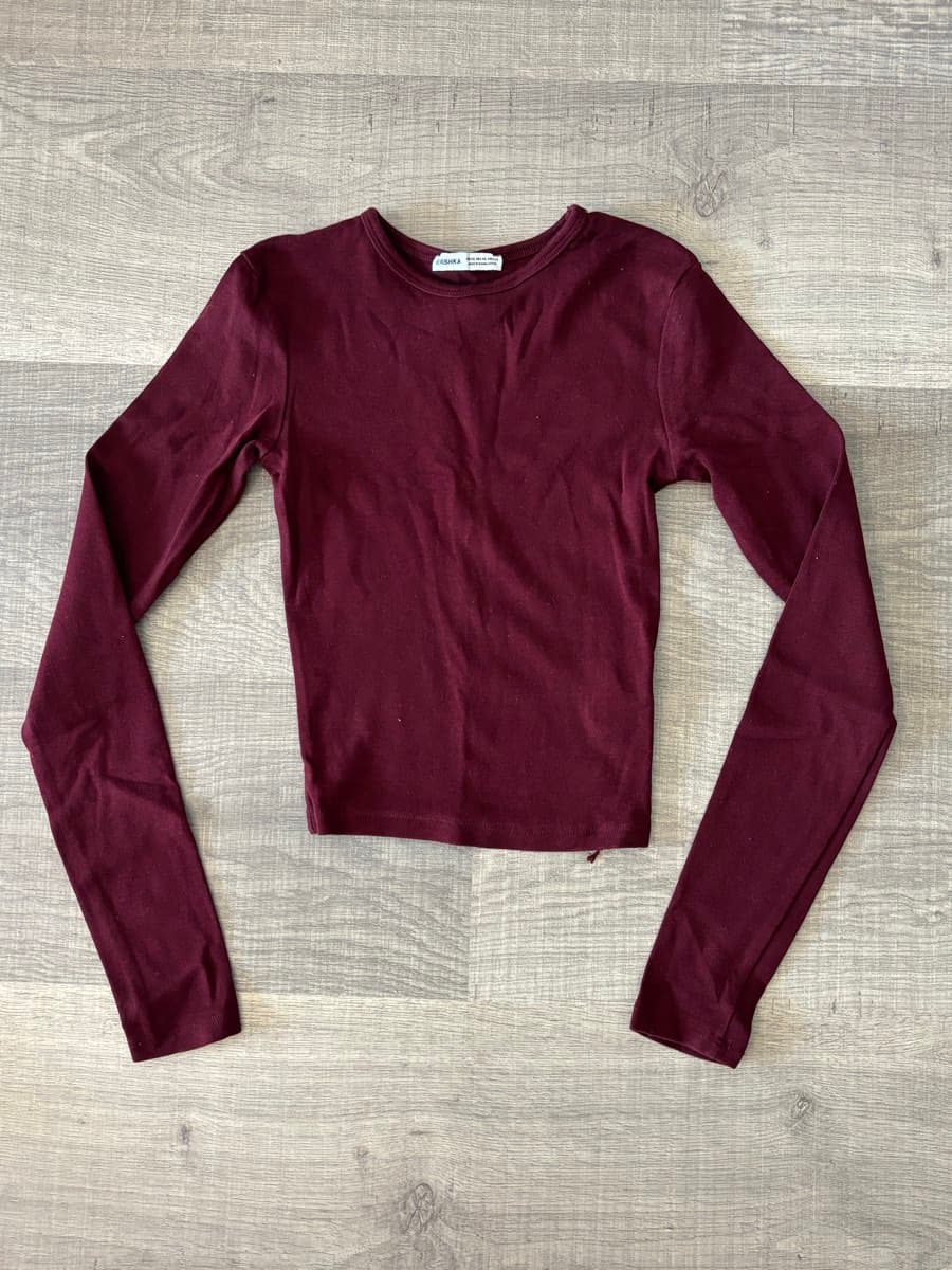 Bershka Maroon Long-Sleeve Crop Top - image 1