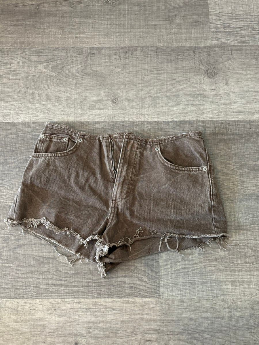 Brown Distressed Denim Shorts - image 1