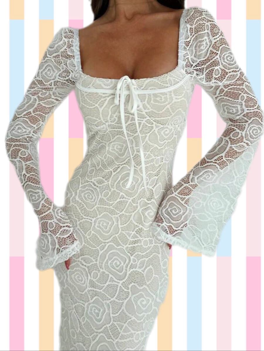 NEW XS White Lace Long Silhouette Dress