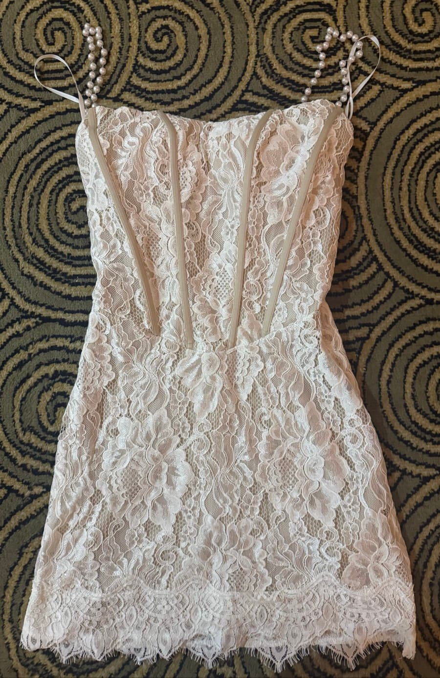 NEW Boutique White Lace Pearl Strap cocktail Summer Evening Beach Dress - image 1