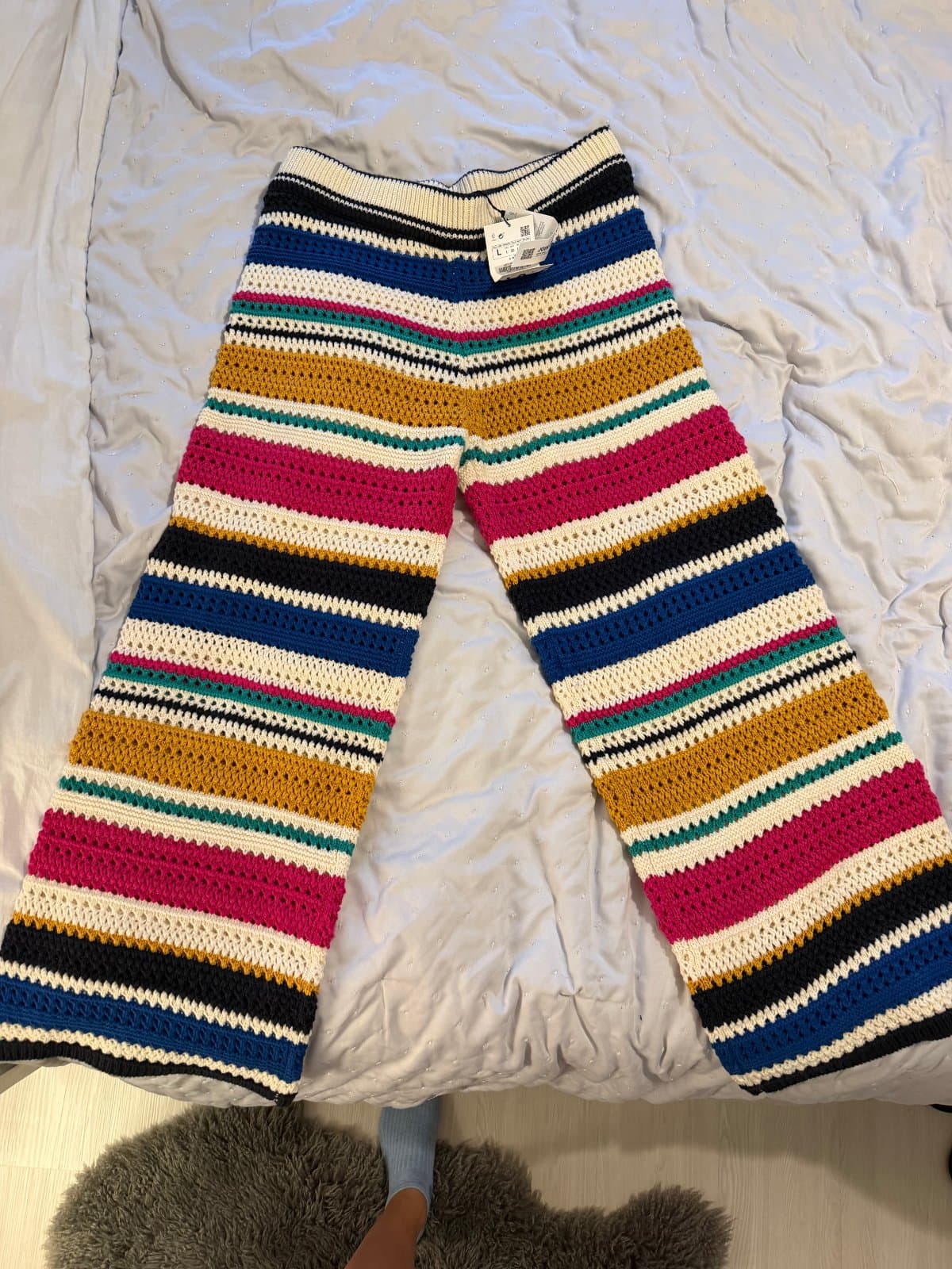 Zara Multicolour Crochet Striped Wide-Leg Trousers – New With Tags - image 1