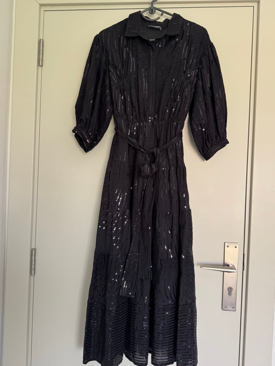Black Sequin Tiered Midi Dress size 36 - image 1