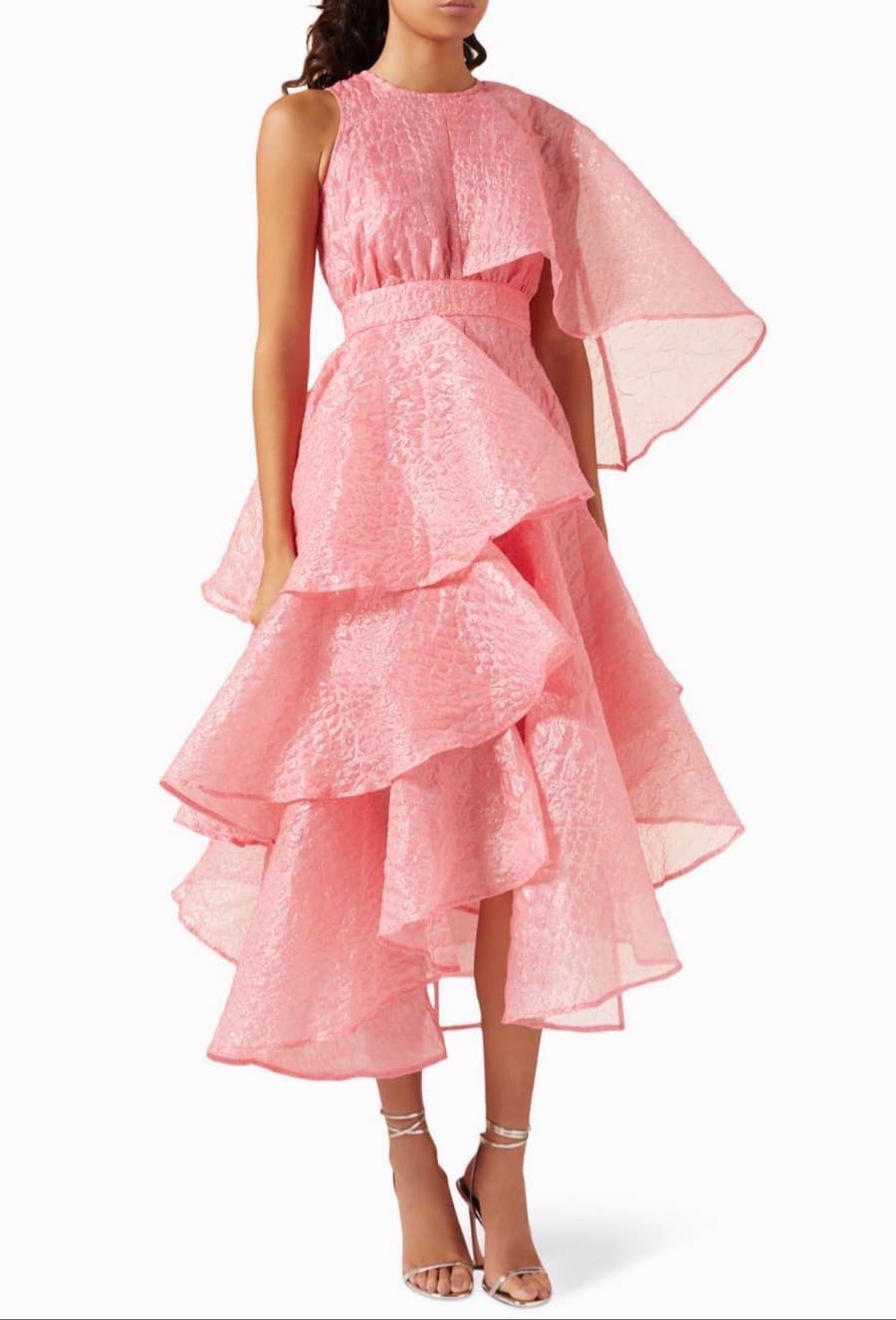 Pink Ruffled Midi Dress