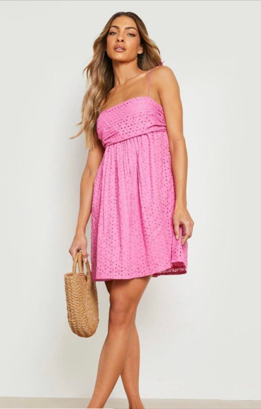Pink Broderie Mini Dress
