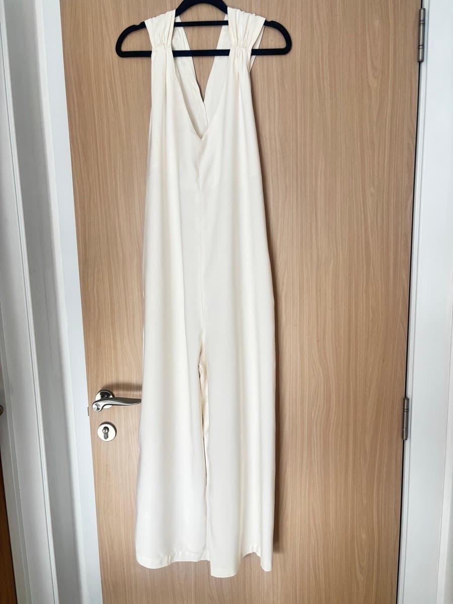 Cream V-Neck Jumpsuit