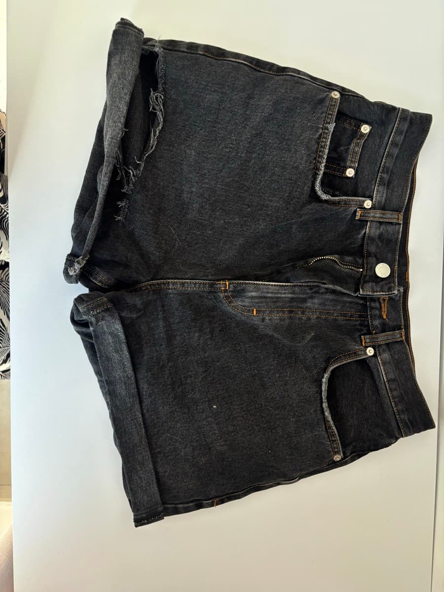 Black Denim Distressed Shorts