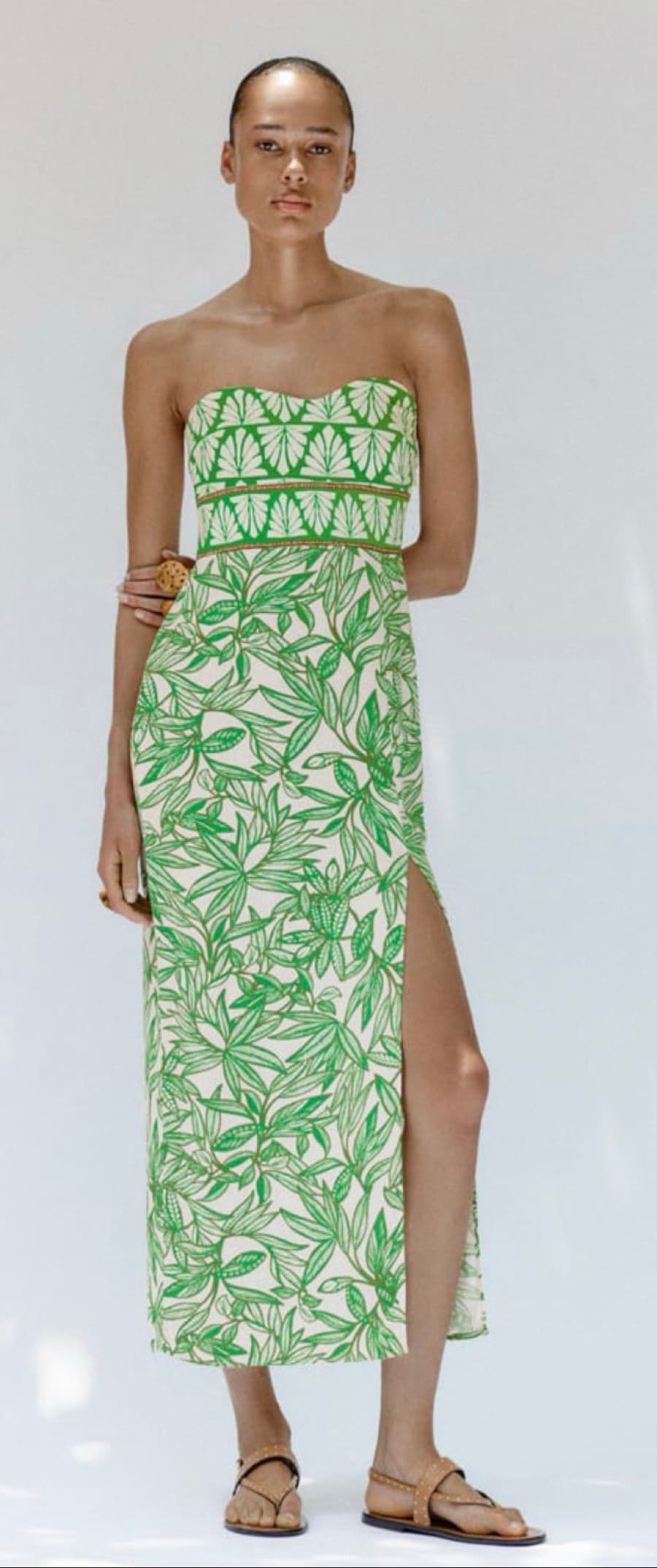 Strapless Leaf Print Dress