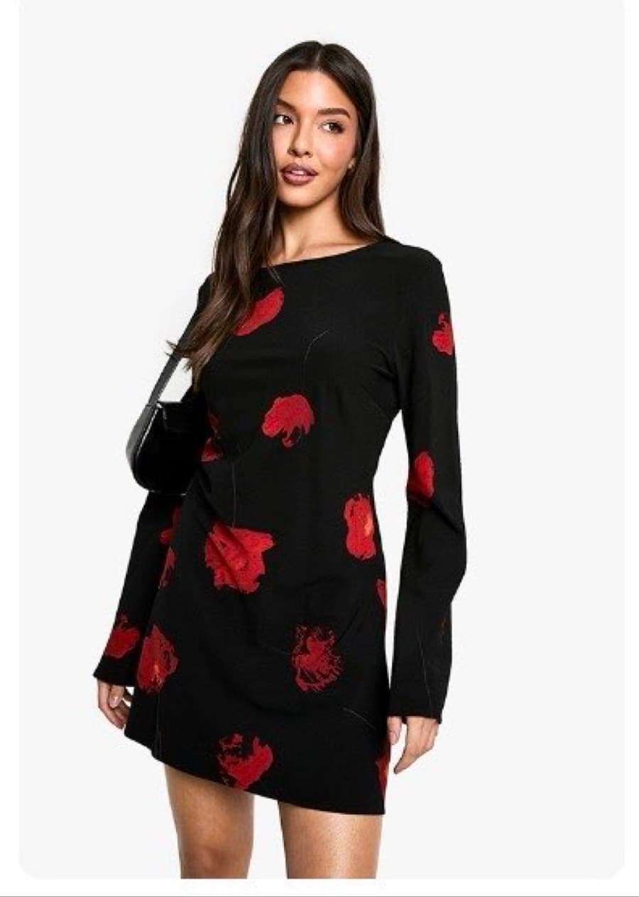 Black Red Floral Mini Dress