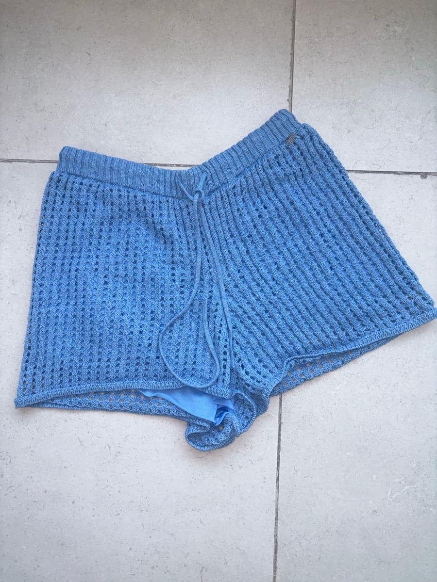 Blue Crochet Knit Shorts