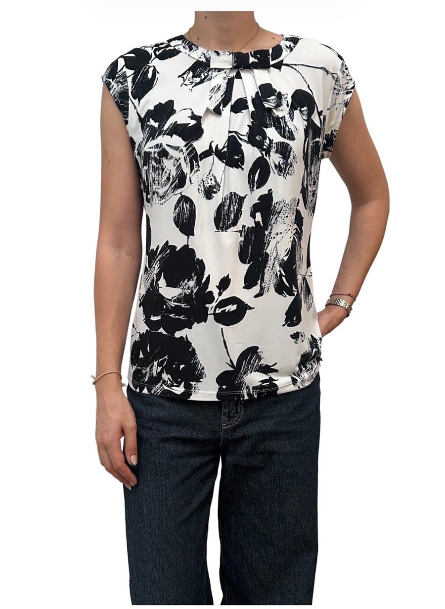 Karl Lagerfeld Floral Print Cap-Sleeve Top - image 1