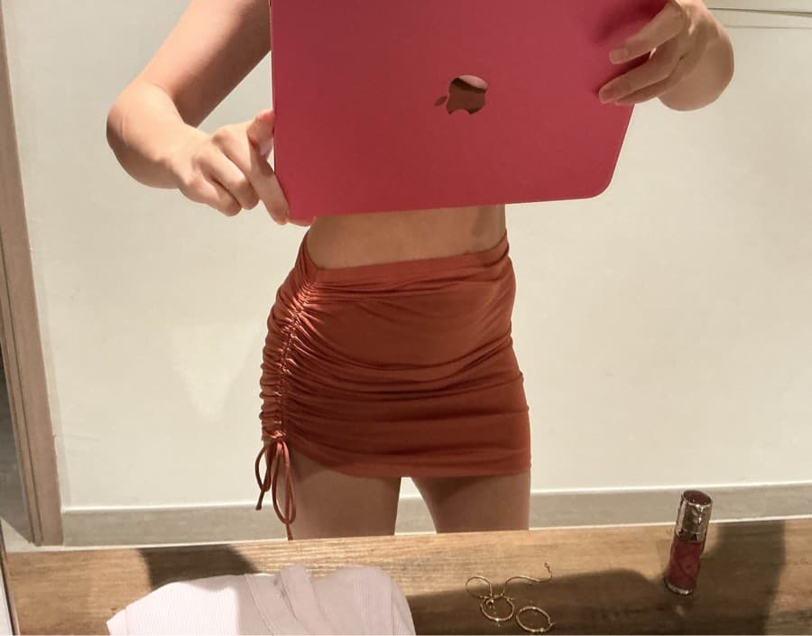 Rust Ruched Mini Skirt - image 1