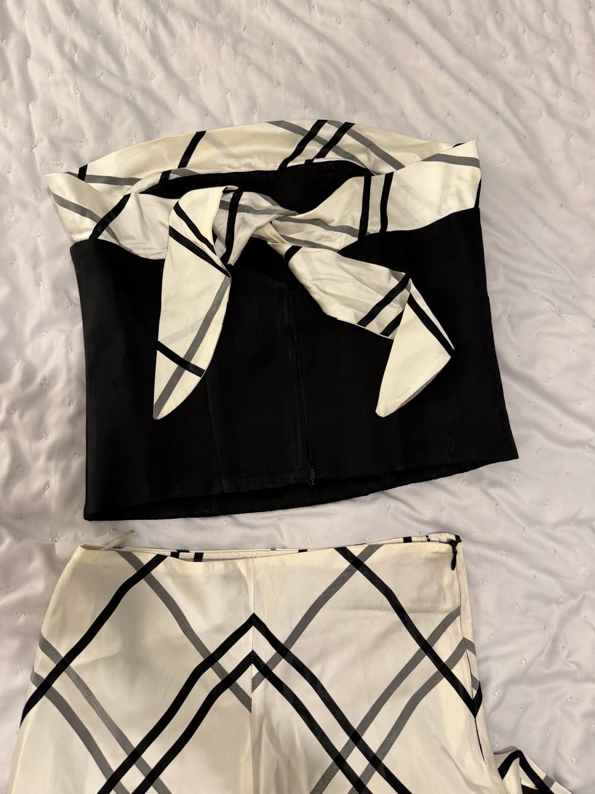 Vintage Black & Ivory Plaid Corset Top & Tulle Maxi Skirt Two-Piece Set - image 1