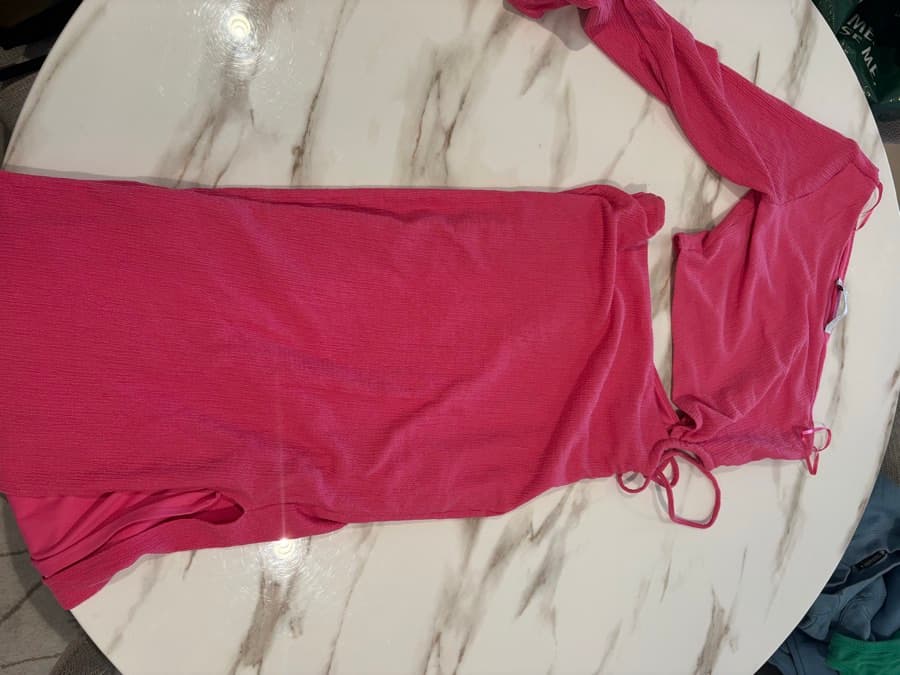 Pink Textured Long-Sleeve Dress