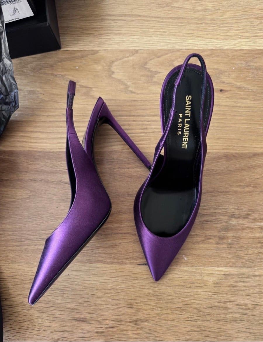 Saint Laurent Purple Satin Slingbacks