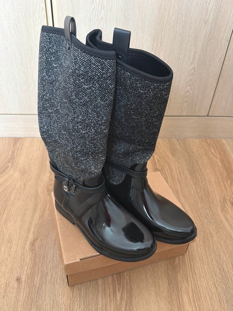 Glossy Black Fabric Boots