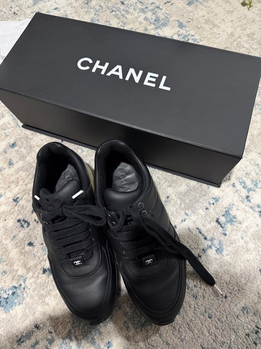 Chanel Black Leather Sneakers