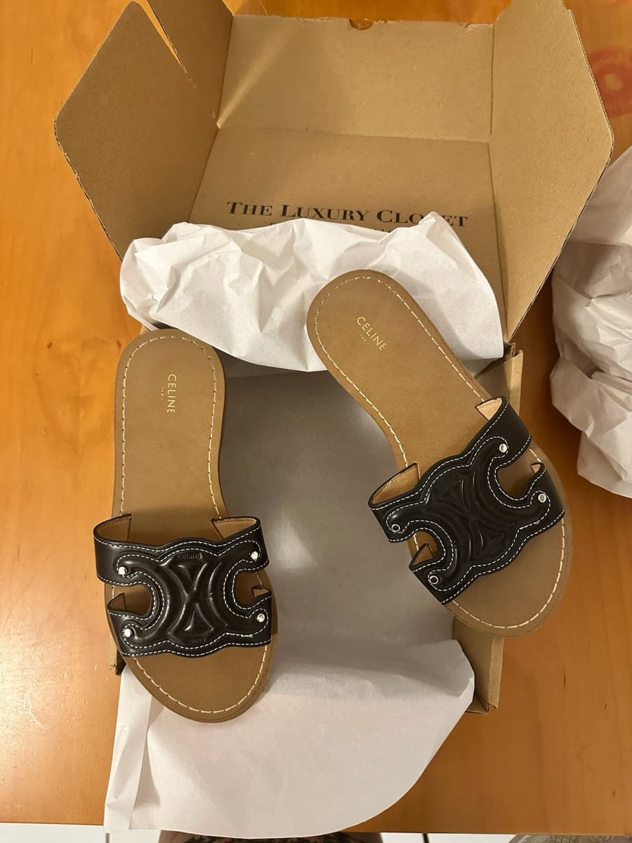 Celine Triomphe Leather Slides