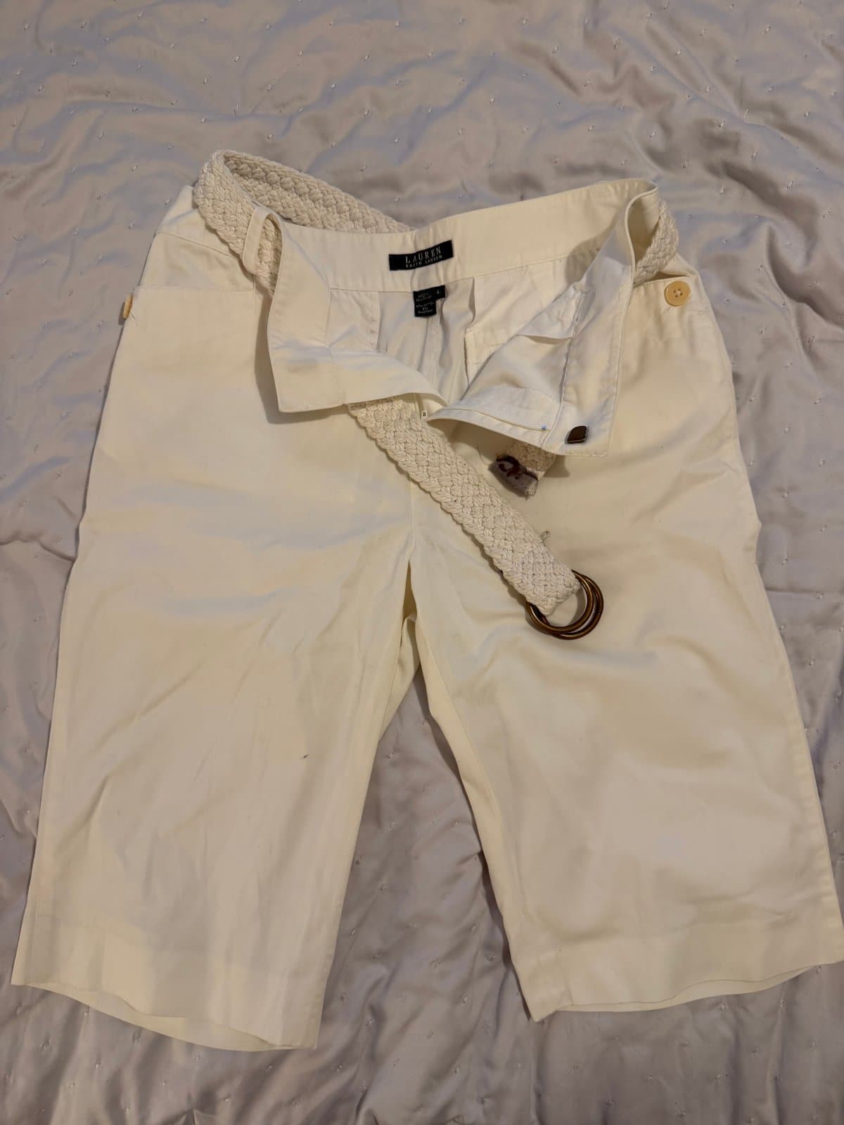 Lauren Ralph Lauren White Bermuda Shorts with Woven Belt – Size 4 - image 1