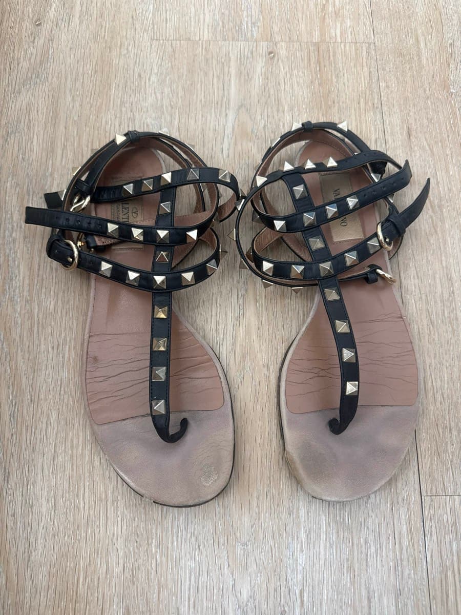 Valentino Black Studded Flat Sandals