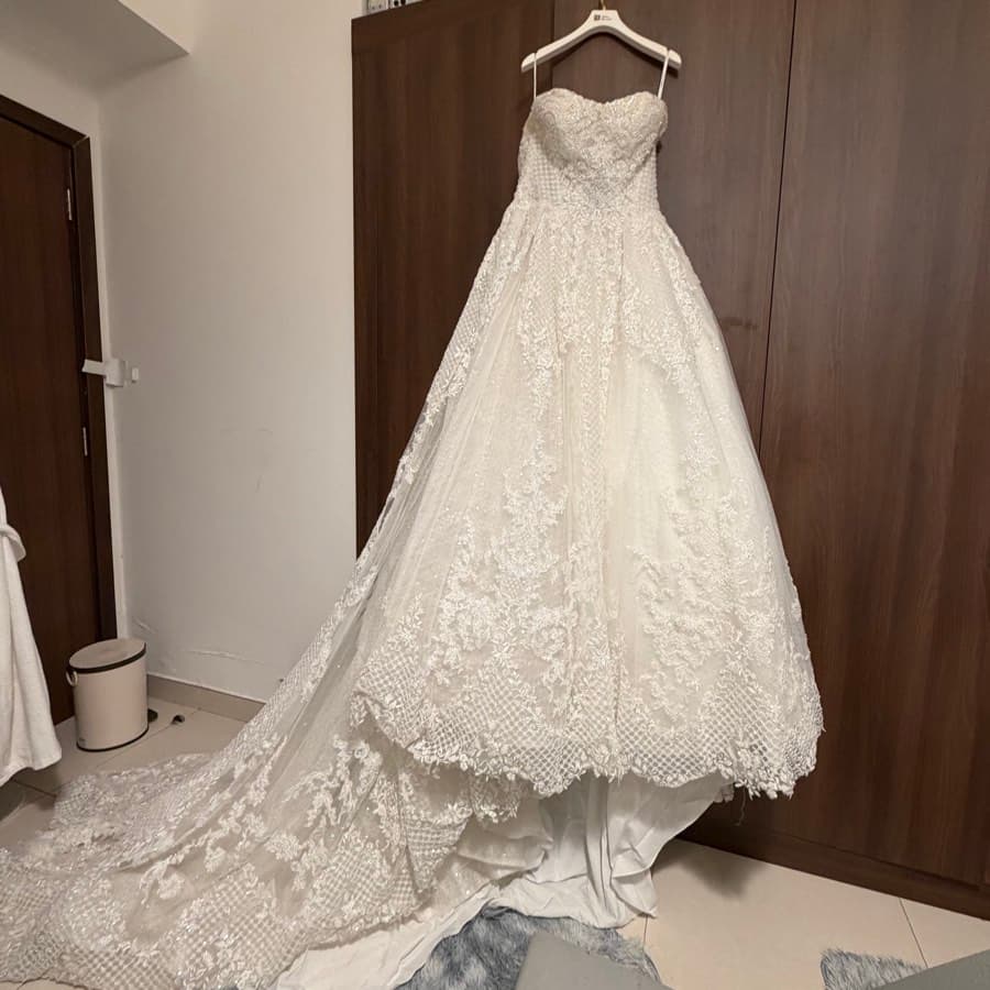 Embroidered Strapless Wedding Gown - image 1