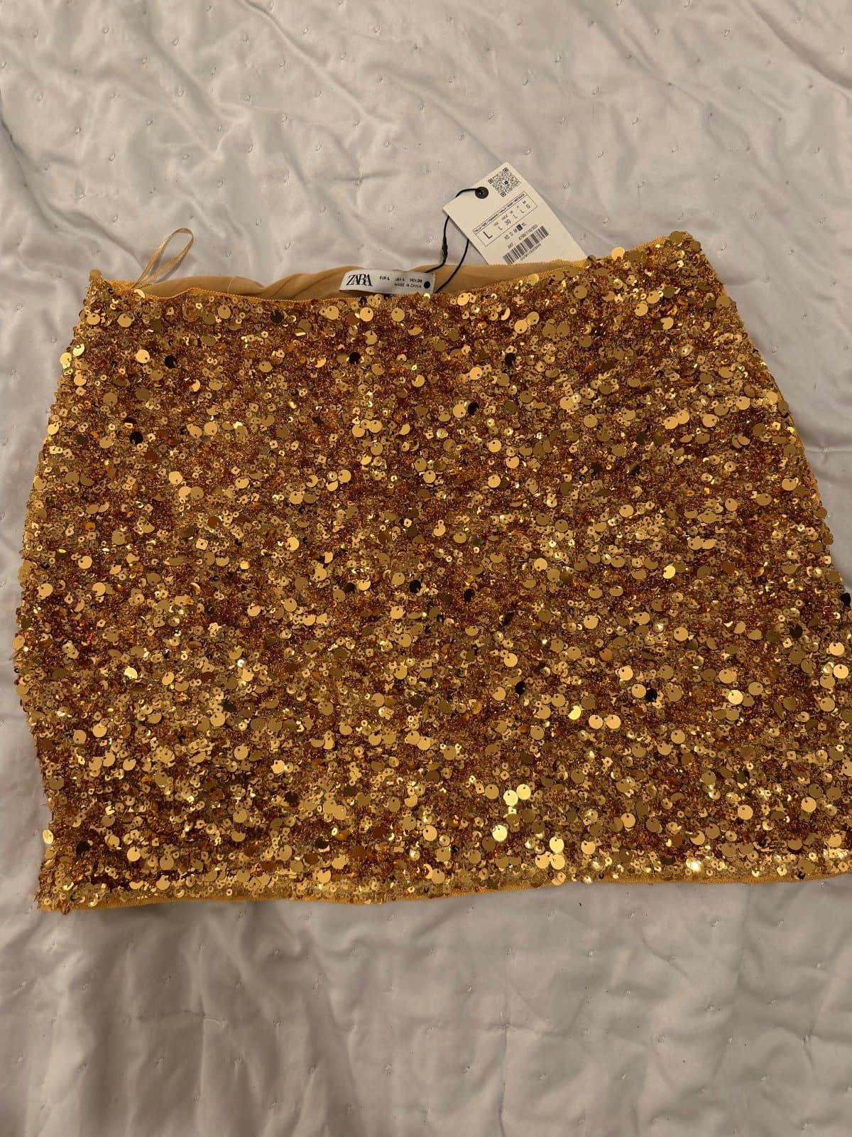ZARA Gold Sequin Embellished Mini Skirt – Size L – BRAND NEW WITH TAGS - image 1