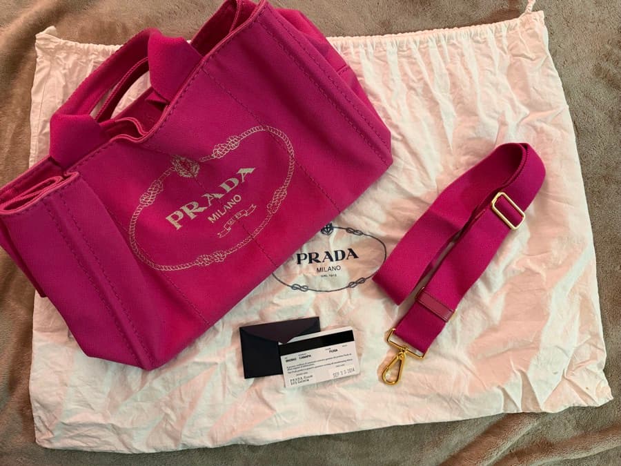 Prada Canapa BN2642 Tote Bag Canvas Fuchsia Pink with Sling