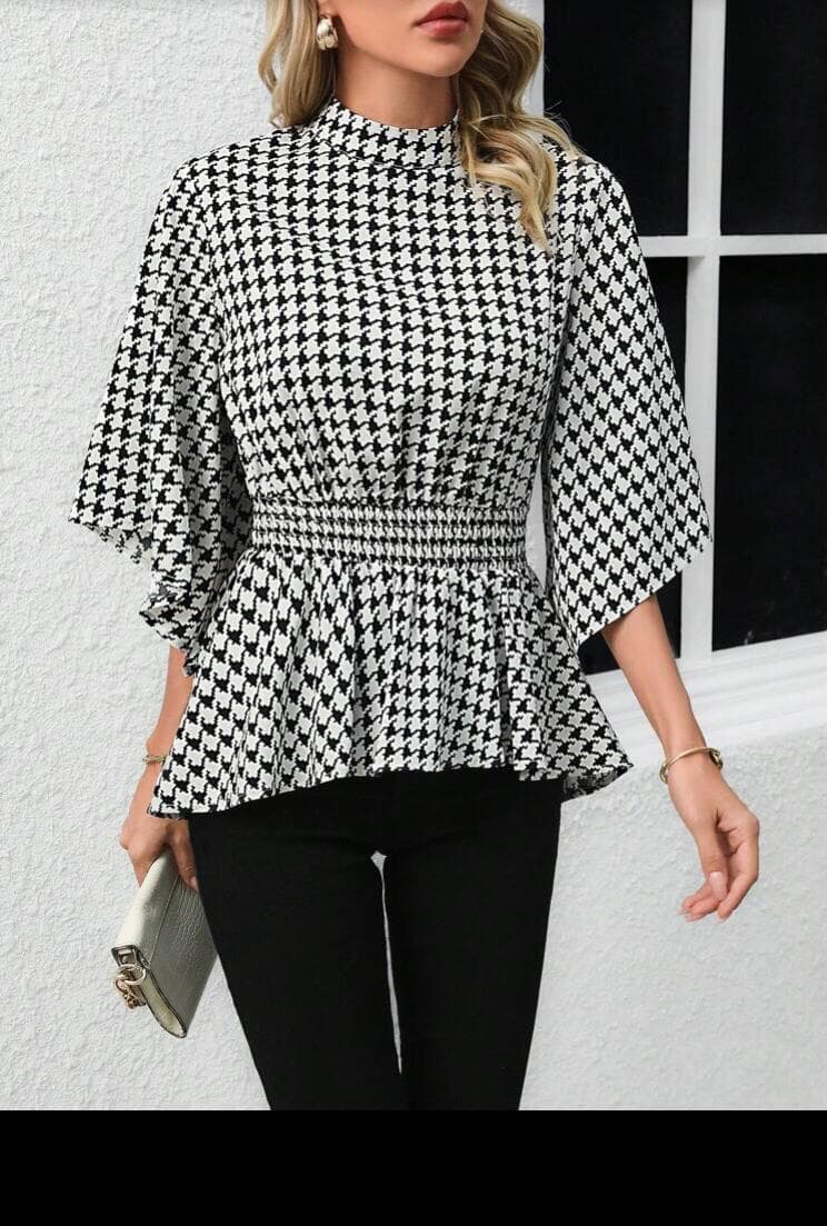 Black & White High Neck Top -Office & Casual Wear Size S