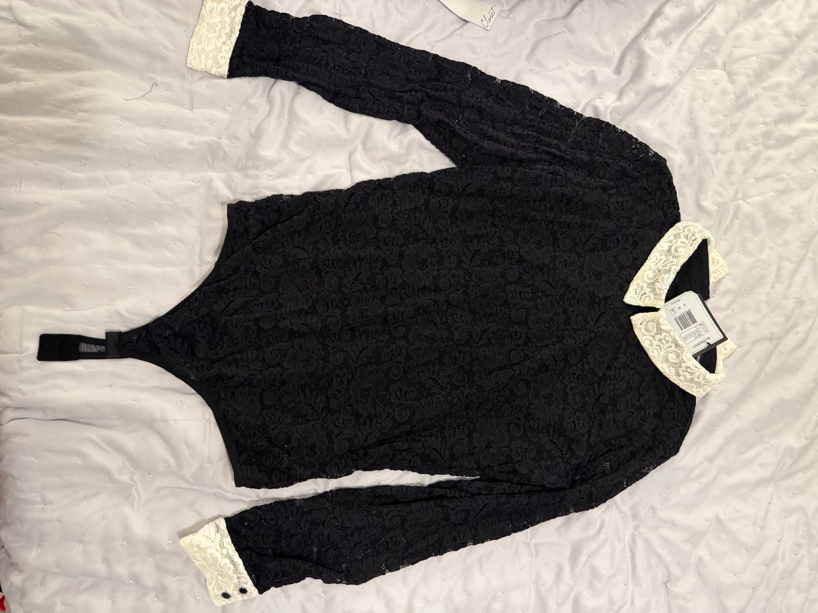 Arefeva Black Lace Bodysuit with White Collar – Size L 🖤🤍 - image 1